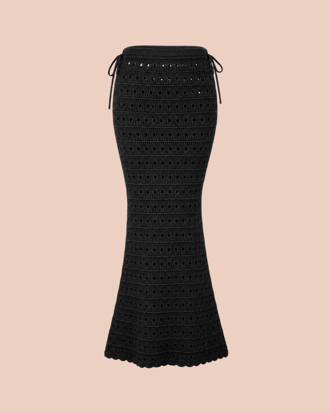 Boho Knitted Skirt in Black, high-waist crochet fishtail maxi skirt, SHAPE