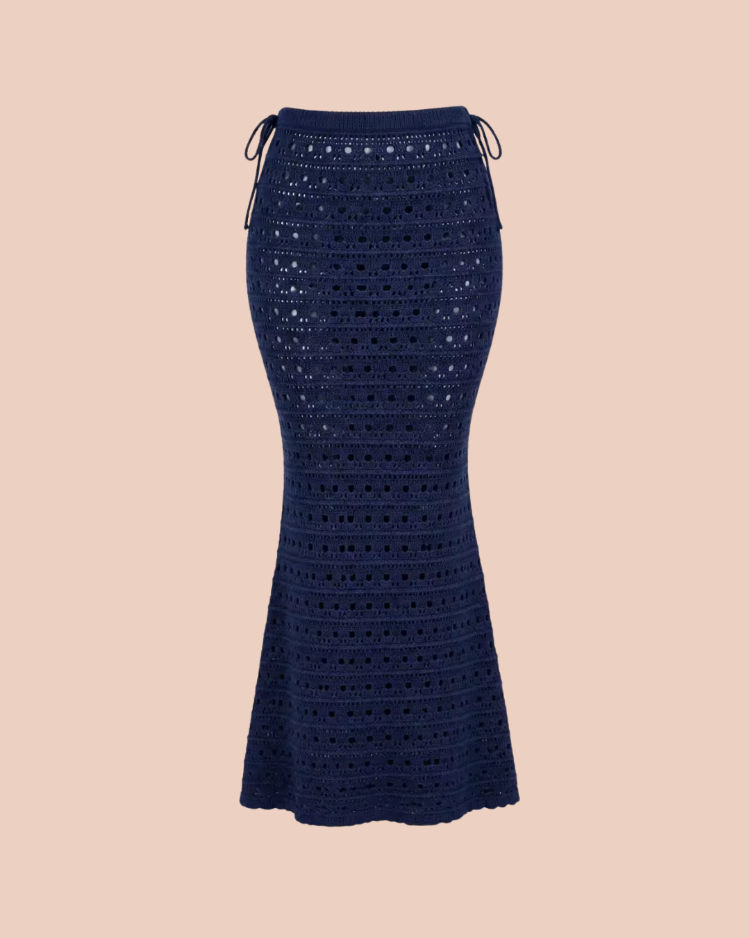 Boho Knitted Skirt in Navy, high-waist crochet fishtail maxi skirt, SHAPE