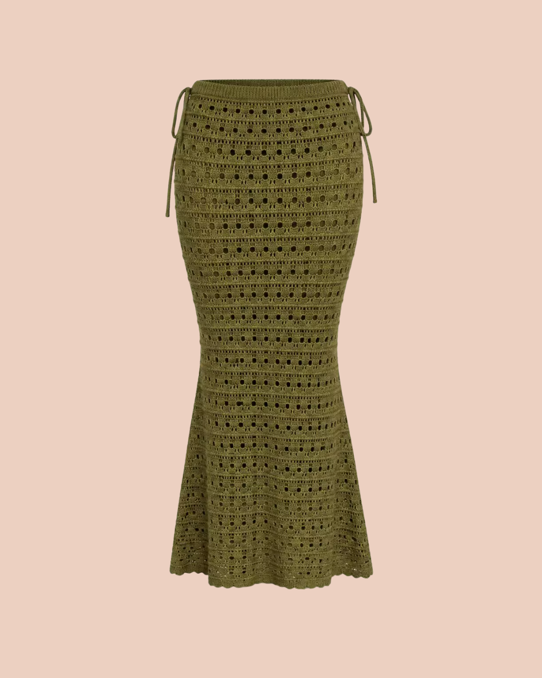 Boho Knitted Skirt in Olive, high-waist crochet fishtail maxi skirt, SHAPE