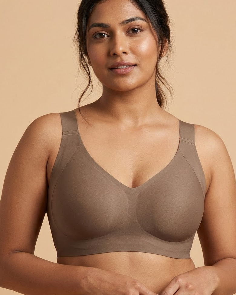 SHAPE Plus Size Sculpting Bra in Coffee, product shot