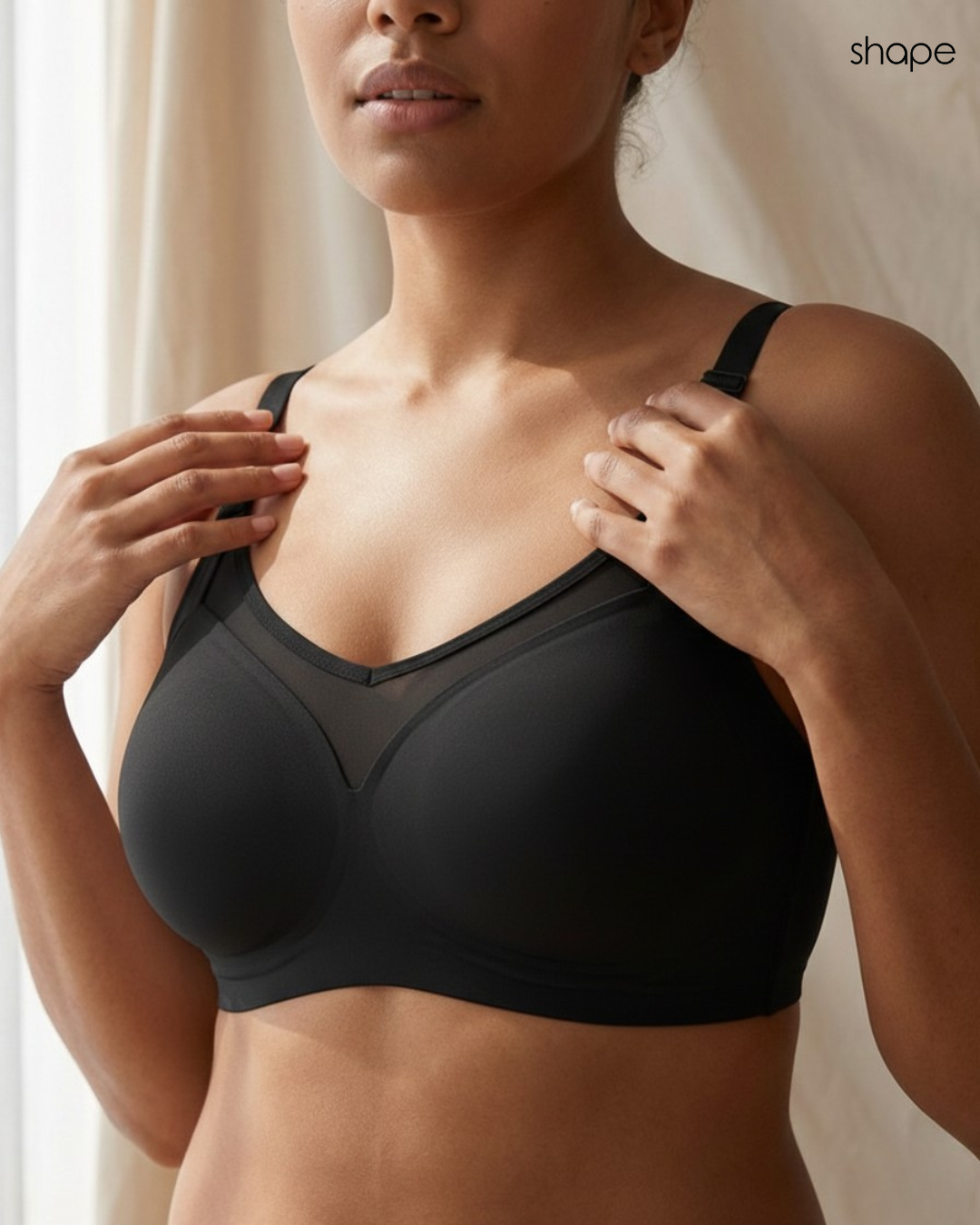 Mesh Minimizer Bra in Black, detail view — SHAPE Lingerie