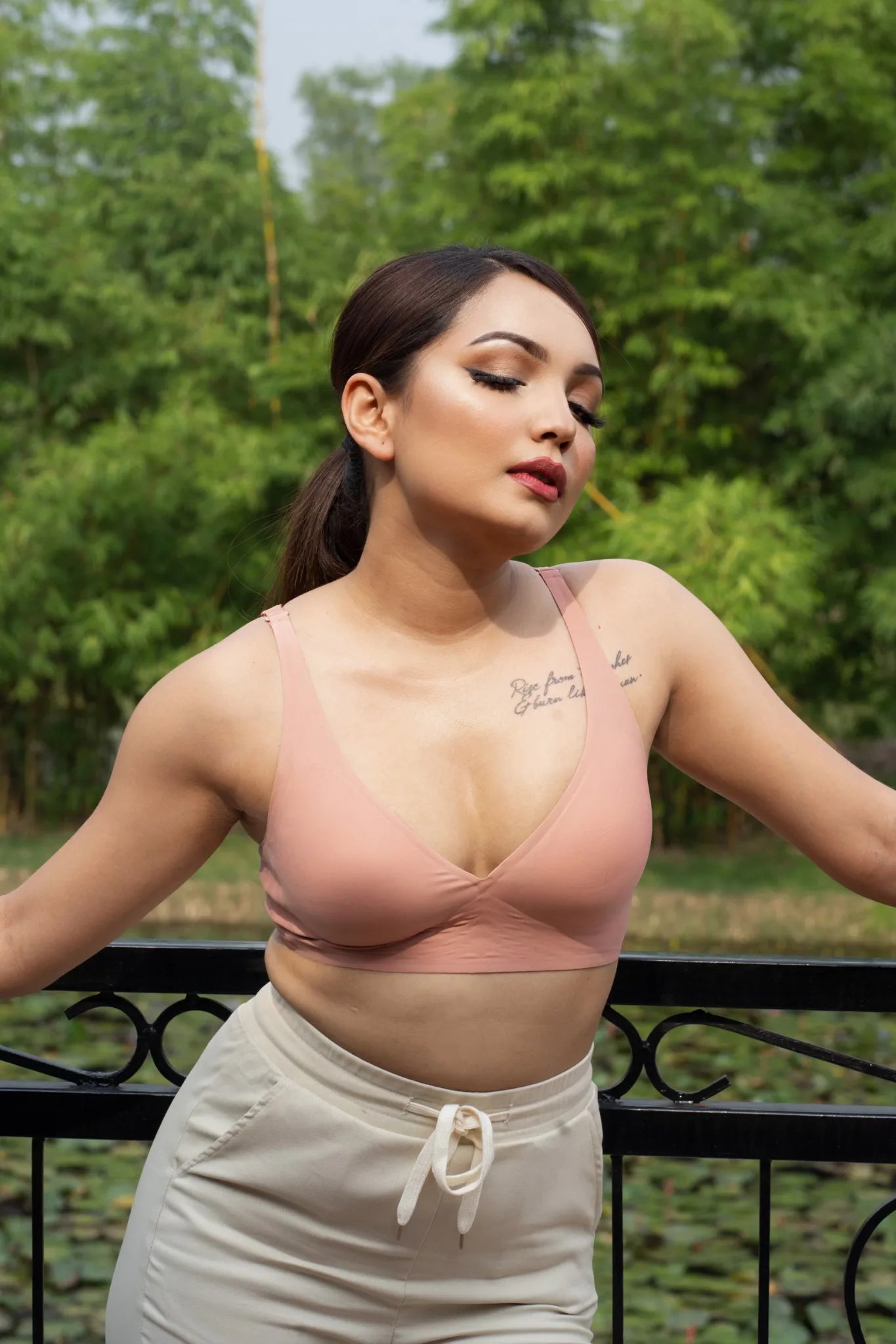 Blush SHAPE Plunge Lite bra, front view, on model