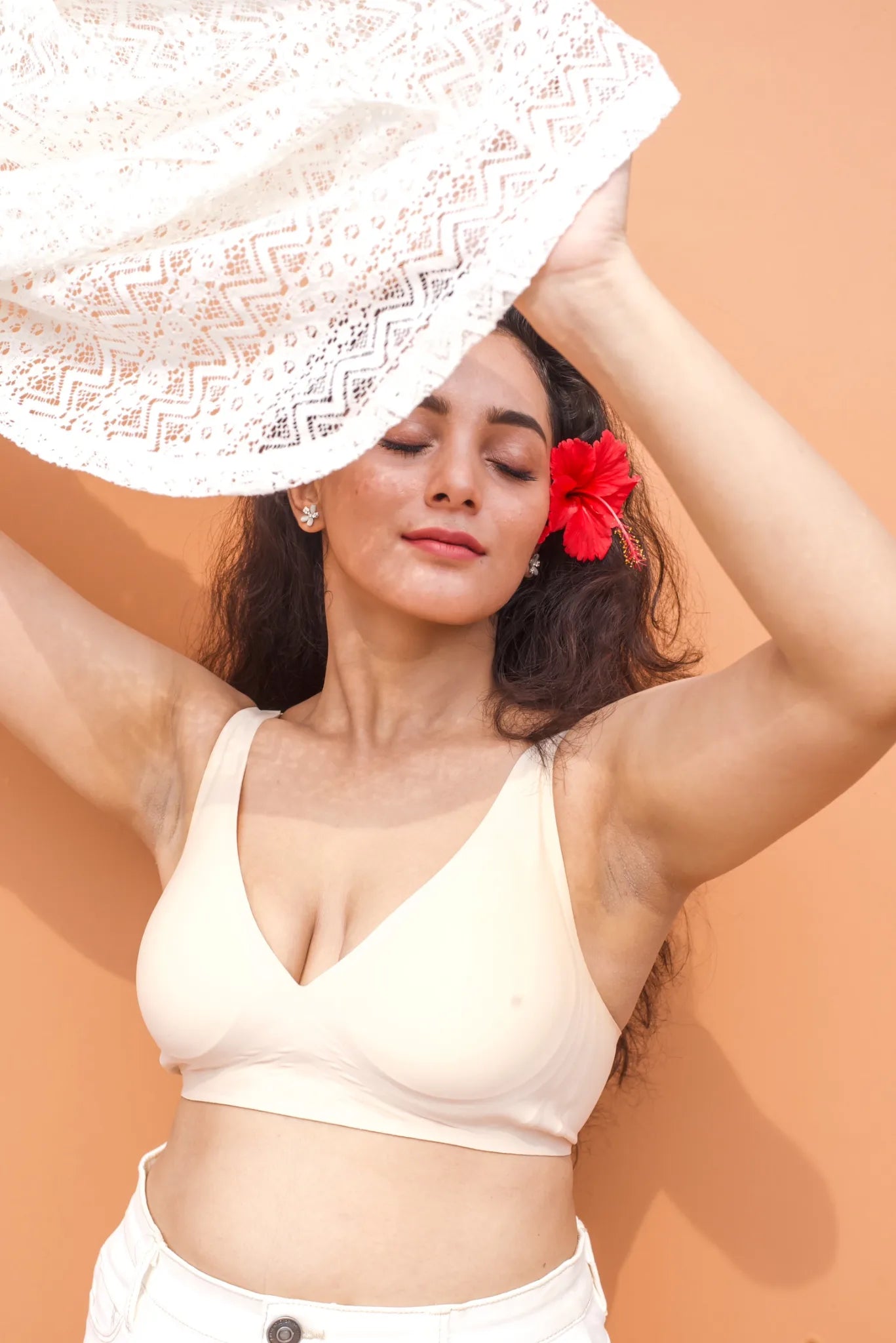 Ivory SHAPE Plunge Lite bra, front view, on model