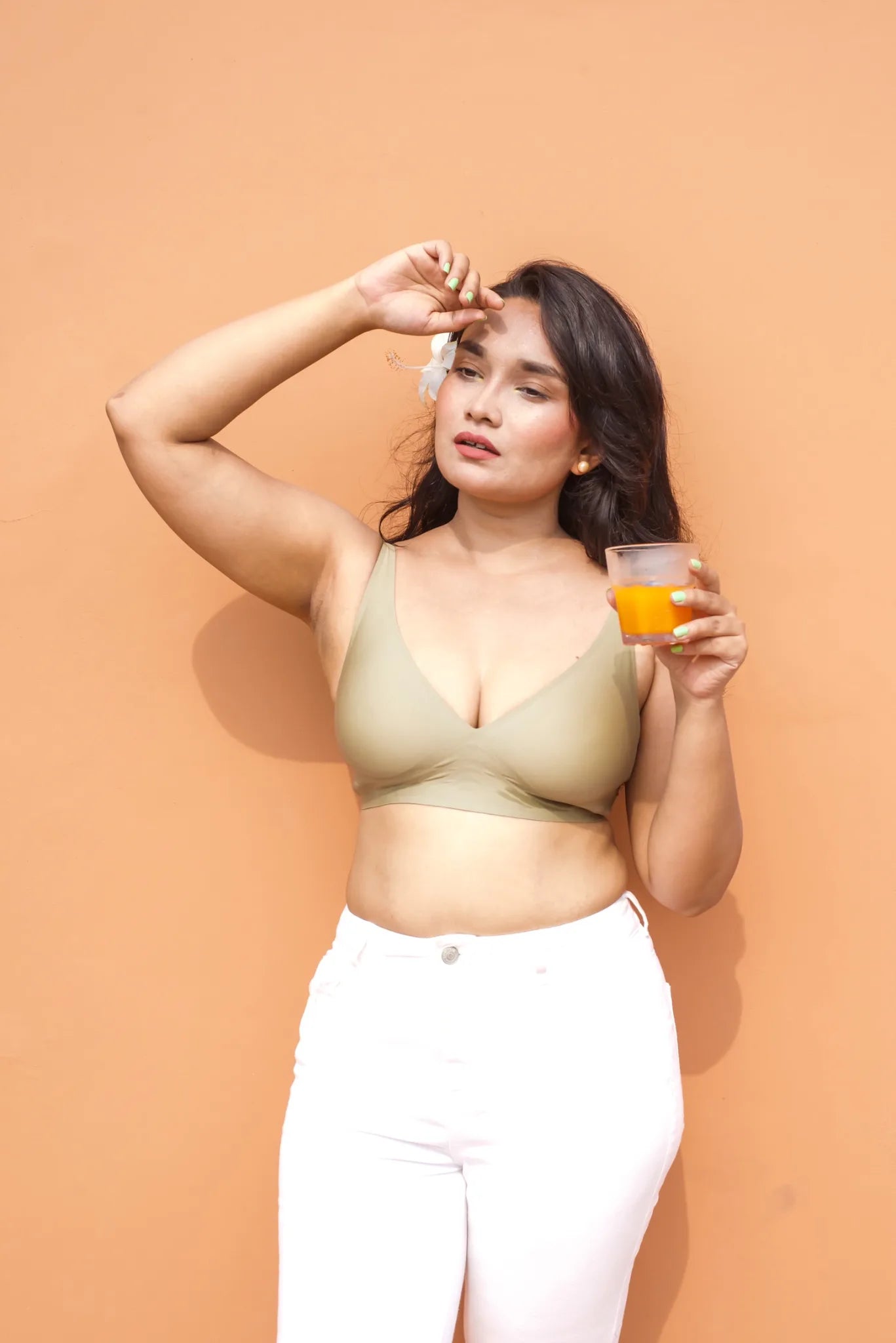 Sage SHAPE Plunge Lite bra, front view, on model