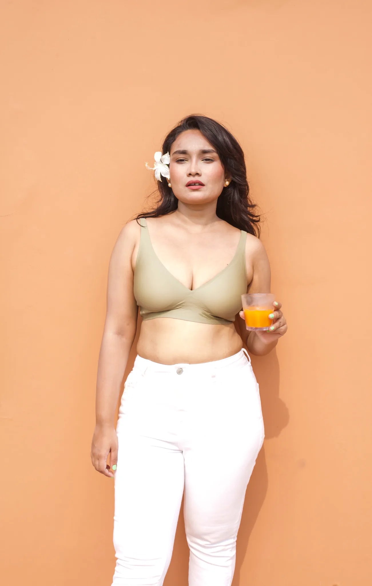 Sage SHAPE Plunge Lite bra, front view, on model