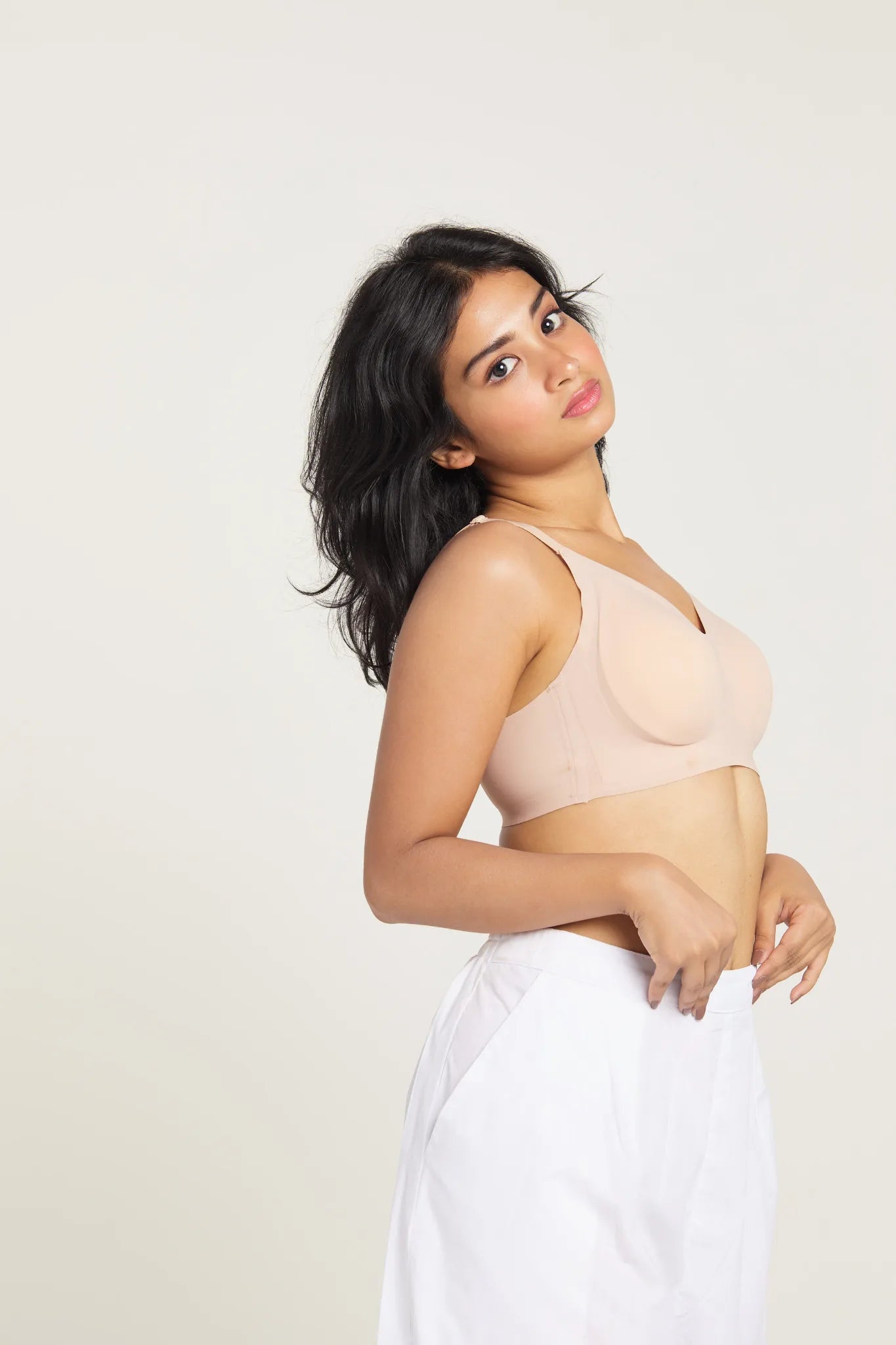 Nude SHAPE Seamless Lite Bra, side view, on model