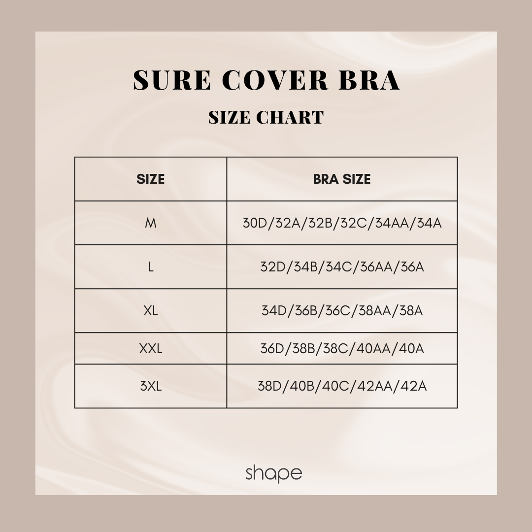 Size chart for Sure Cover Bra — SHAPE Lingerie